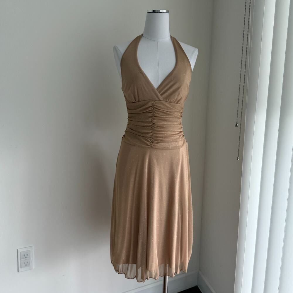 Vintage Y2K Speechless Dress Womens Small Gold Sparkle Halter Evening Fairy‎